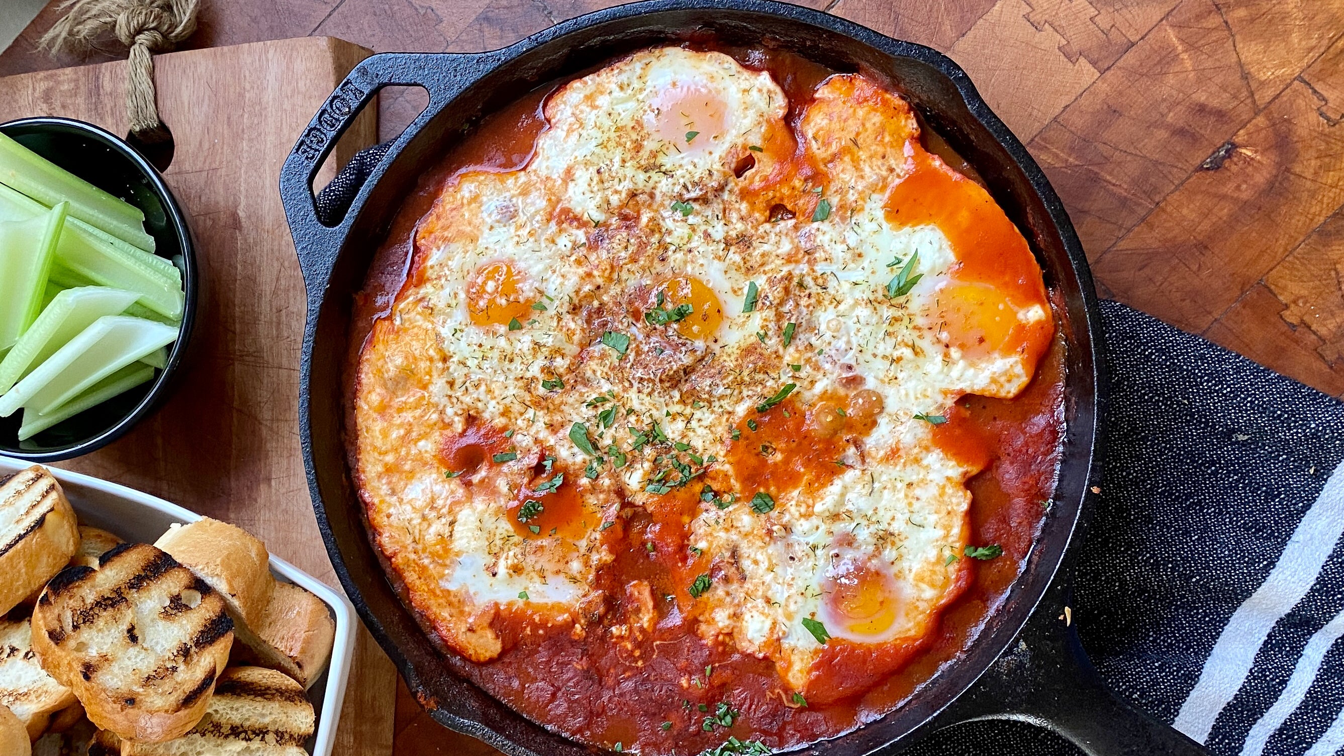 Bloody Mary Shakshuka Brunch Skillet