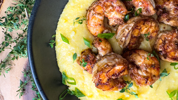 Bloody Mary Shrimp with Creamy Polenta