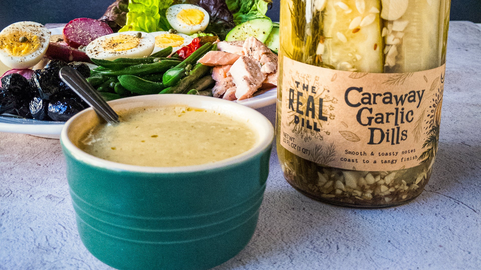 Creamy Caraway Garlic Dill Pickle Vinaigrette
