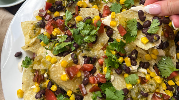 Black Bean Nachos with Green Chile Tomatillo Salsa