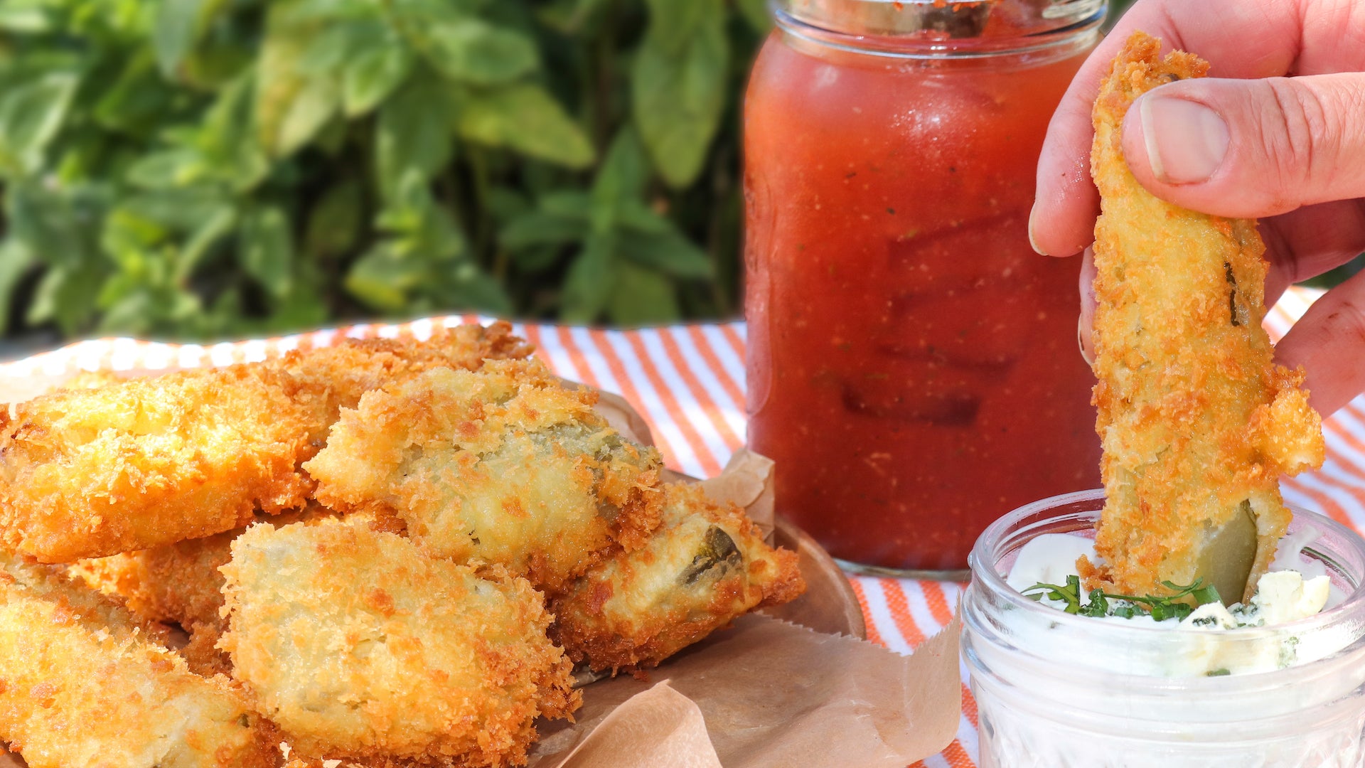 Crispy Fried Jalapeno Honey Dills with Point Reyes Original Blue Dip
