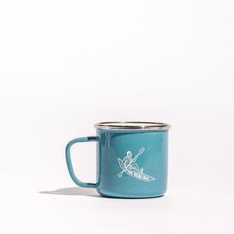 1 enamel mug with The Real Dill kayak logo